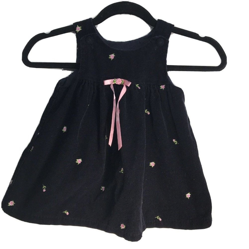 baby girl Dress 2t cotton Corduroy Jumper s navy blue floral pink cotton vintage